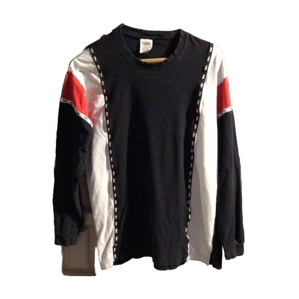 Pink Victoria's Secret T Shirt Long Sleeves SzSP Blk/Wht/Red Logo Pre-Owned